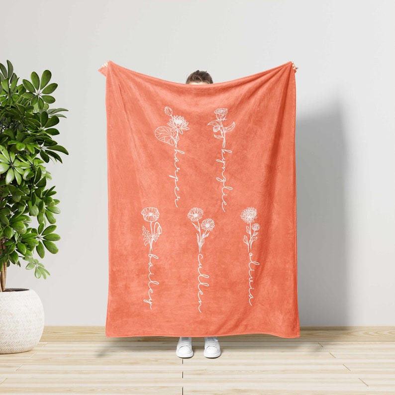 Birth Month Flower Blanket, Home Decor, Gift For Mothers Day,Aesthetic Unique Bedding,Mother Birthday Gift,Grandma Mothers Day,Gift For Wife