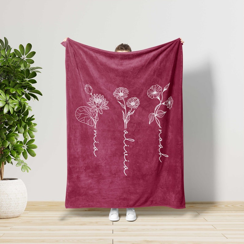 Birth Month Flower Blanket, Home Decor, Gift For Mothers Day,Aesthetic Unique Bedding,Mother Birthday Gift,Grandma Mothers Day,Gift For Wife