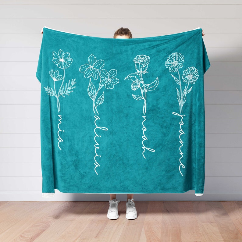 Birth Month Flower Blanket, Home Decor, Gift For Mothers Day,Aesthetic Unique Bedding,Mother Birthday Gift,Grandma Mothers Day,Gift For Wife