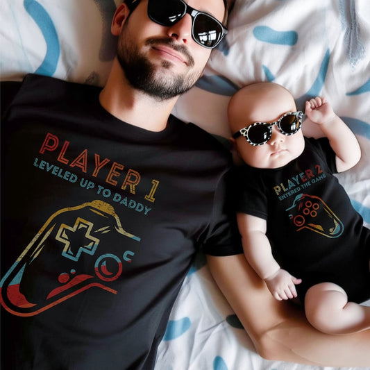 Level Up to Daddy Shirt, Matching Dad Baby Tees, Matching Father Son Shirt, Dad Daughter T-shirt, Player 2 Entered Game