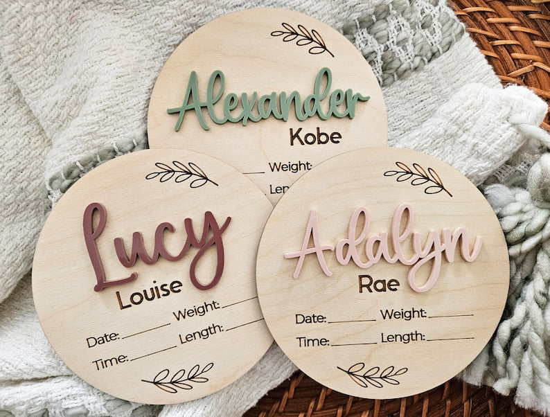 Newborn Birth Disc | Birth Announcement Name Sign | Birth Stats Baby Arrival Announcement Sign | Wood Hospital Sign | Baby Photo Prop