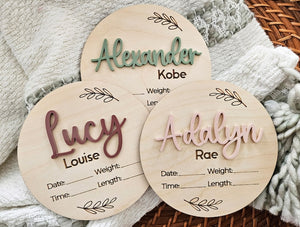 Newborn Birth Disc | Birth Announcement Name Sign | Birth Stats Baby Arrival Announcement Sign | Wood Hospital Sign | Baby Photo Prop