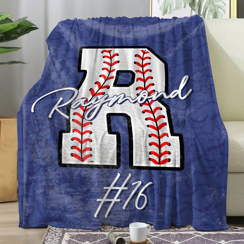 Personalized Baseball Blanket, Baseball Player Blanket, Custom Name Number Soft Cozy Fleece Throw Blankets, Gift for Son, Dad, Team