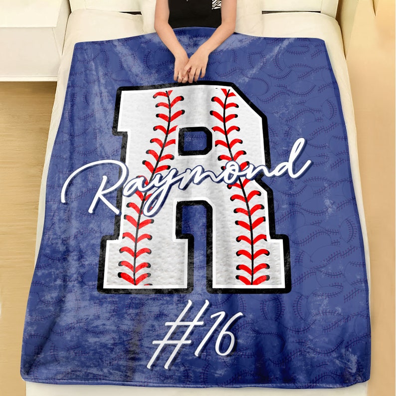 Personalized Baseball Blanket, Baseball Player Blanket, Custom Name Number Soft Cozy Fleece Throw Blankets, Gift for Son, Dad, Team