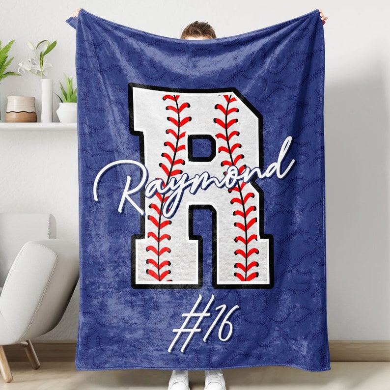 Personalized Baseball Blanket, Baseball Player Blanket, Custom Name Number Soft Cozy Fleece Throw Blankets, Gift for Son, Dad, Team