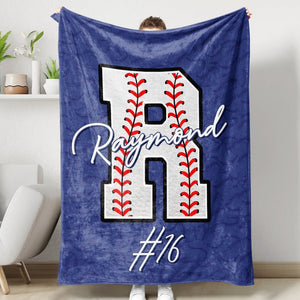 Personalized Baseball Blanket, Baseball Player Blanket, Custom Name Number Soft Cozy Fleece Throw Blankets, Gift for Son, Dad, Team