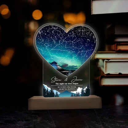 Custom Star Map By Date 3D Multicolor Led Light Wooden Base, Personalized Couples Gift, Anniversary Gift For Her & Him, Valentine's Day Gift