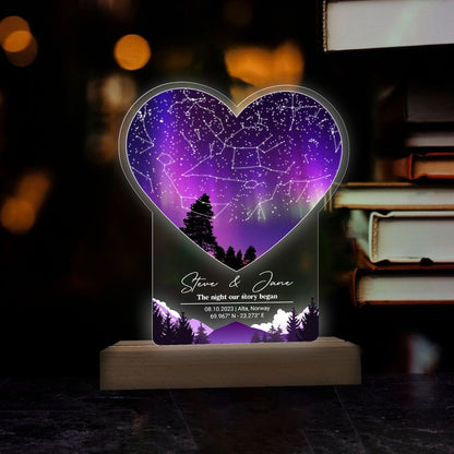 Custom Star Map By Date 3D Multicolor Led Light Wooden Base, Personalized Couples Gift, Anniversary Gift For Her & Him, Valentine's Day Gift