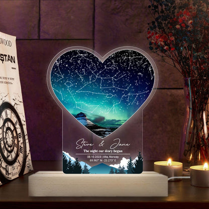 Custom Star Map By Date 3D Multicolor Led Light Wooden Base, Personalized Couples Gift, Anniversary Gift For Her & Him, Valentine's Day Gift