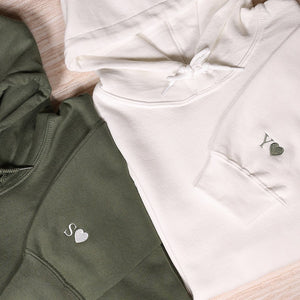 Custom Embroidery Initial Heart Hoodie, Personalized Valentines Sweatshirt, Embroidered Couples Outfit, Wedding Party Gift, Engagement Gifts