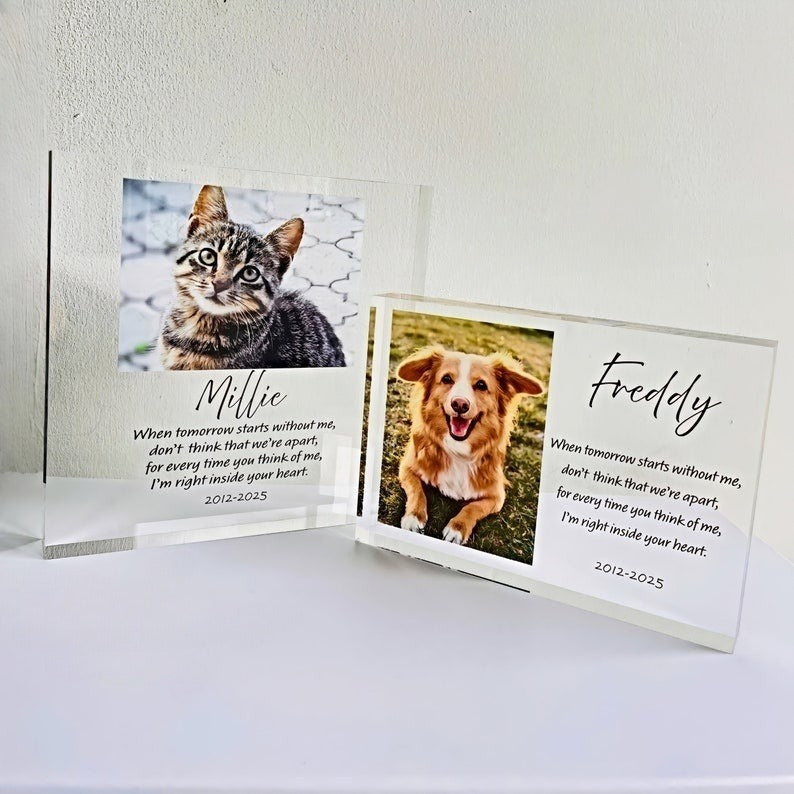 Dog Memorial Gift Photo Keepsake - Personalised Pet Loss Sympathy Plaque - Custom Pet Memorial Gift Frame - Cat Bereavement Gift for Friend