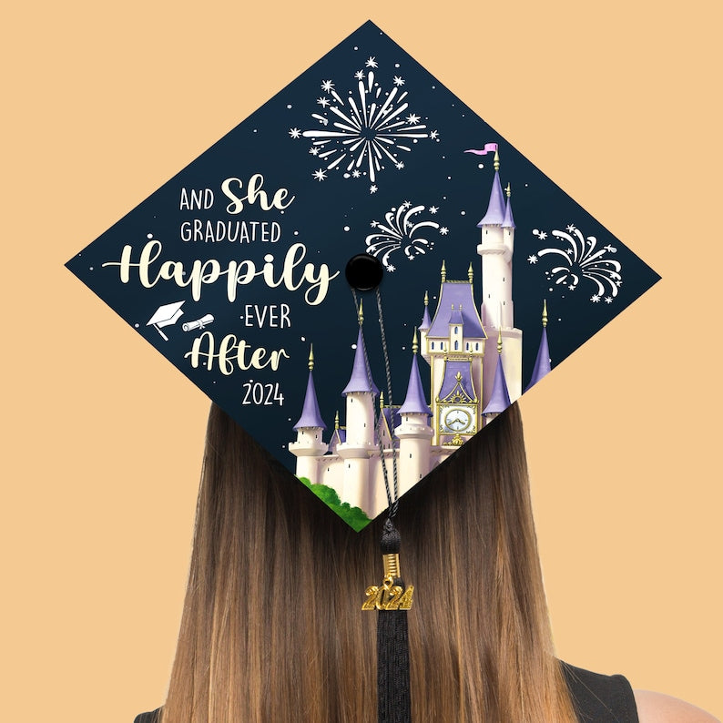 And She Graduated Happily Ever After Graduation Cap Topper, Inspired Grad Cap Topper, Graduation Decor, Class of 2025