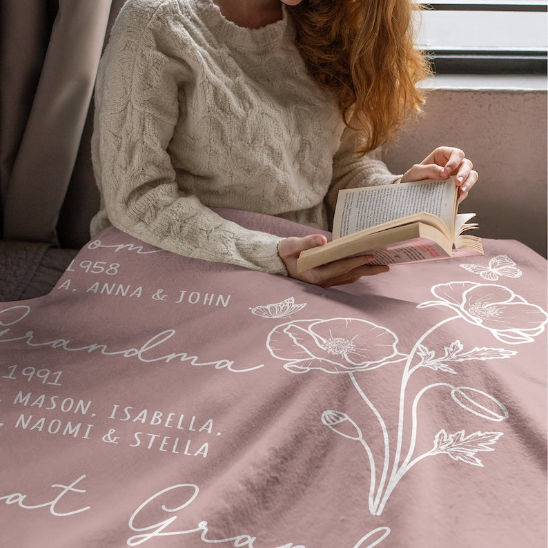 Great Grandma Blanket with Grandkid Names Grandparent Gift Grandmother Custom Throw Blanket Mother in law Mothers Day Christmas Birthday