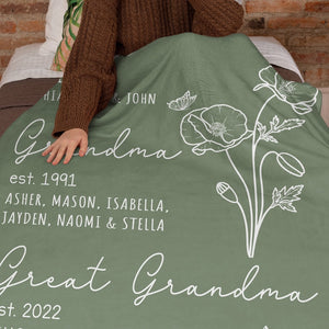 Great Grandma Blanket with Grandkid Names Grandparent Gift Grandmother Custom Throw Blanket Mother in law Mothers Day Christmas Birthday