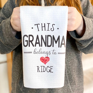 Personalized Grandma Microfiber Waffle Kitchen Towel: Custom Names Gift