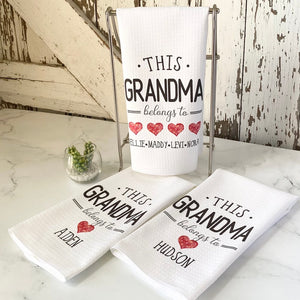 Personalized Grandma Microfiber Waffle Kitchen Towel: Custom Names Gift