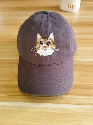 Custom Embroidered Cat Hat, Personalized Baseball Cap Using Your Cat Photo