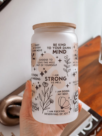 Custom name Daily reminders Glass tumbler Mental Health Tumbler Daily Affirmations Glass cup Affirmations tumbler best friend gifts