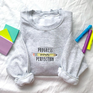 Progress Over Perfection Embroidered Gemma Crewneck Sweatshirt | Cozy Teacher Crewneck | Teacher Gift | Teach Sweatshirt il_794xN.5817926390_6mi3.jpg