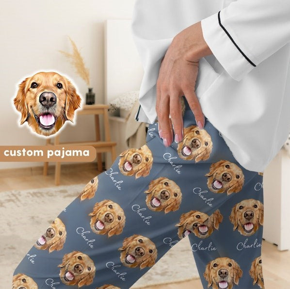 Custom Pet Pajamas Using Pet Photo + Name Personalized Dog Pajamas Custom Cat Pyjamas Dog Pjs Cat Pajamas for Women Puppy Christmas Pajamas