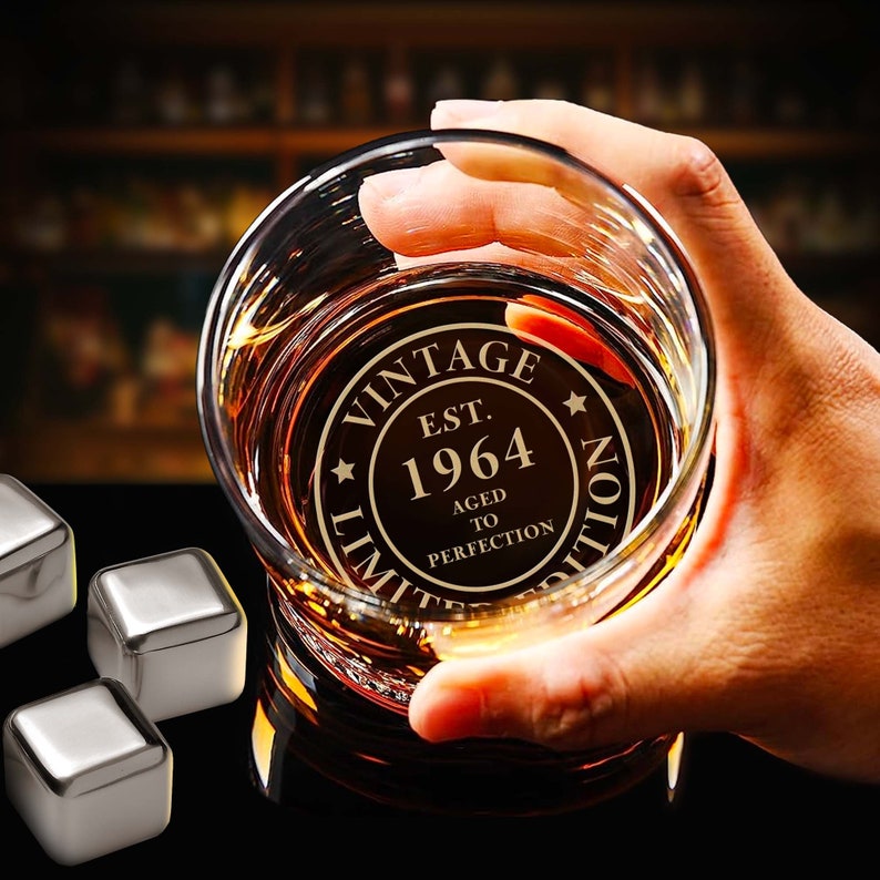Custom 60th Birthday Whiskey Glass - Old Fashioned Rock Glass Birthday Gifts for Dad