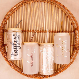 Bridesmaid Proposal, Future Mrs , Personalized Glass Tumbler, Frosted Glass Tumbler, Bamboo Lid Coffee Cup, Maid Of Honor Gifts by Bridgette