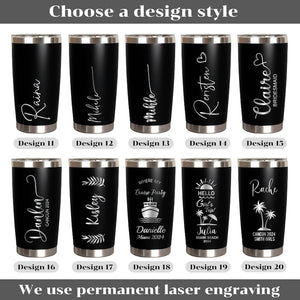 Personalized 20 oz Tumbler, Custom Name Travel Mug, Laser Engraved Tumbler, Stainless Steel water cup, Bridesmaid Tumbler, Insulated Tumbler