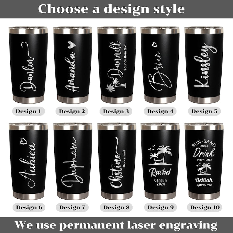 Personalized 20 oz Tumbler, Custom Name Travel Mug, Laser Engraved Tumbler, Stainless Steel water cup, Bridesmaid Tumbler, Insulated Tumbler