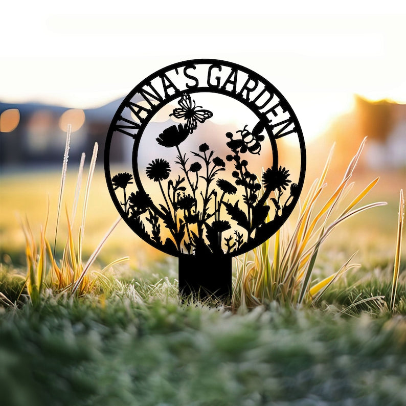 Personalized Garden Metal Sign With Stakes, Custom Garden Name Sign, Garden Flower Sign, Metal Yard Art, Housewarming Gift, Mother's Day