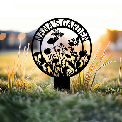 Personalized Garden Metal Sign With Stakes, Custom Garden Name Sign, Garden Flower Sign, Metal Yard Art, Housewarming Gift, Mother's Day