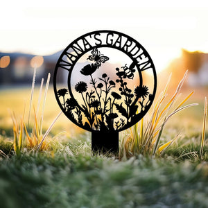 Personalized Garden Metal Sign With Stakes, Custom Garden Name Sign, Garden Flower Sign, Metal Yard Art, Housewarming Gift, Mother's Day