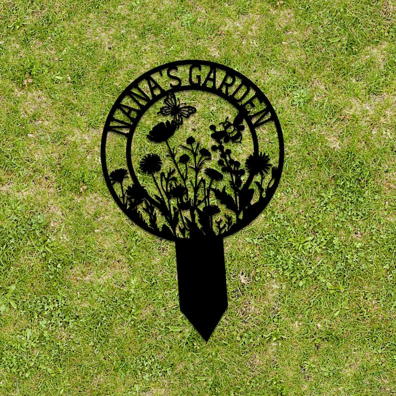 Personalized Garden Metal Sign With Stakes, Custom Garden Name Sign, Garden Flower Sign, Metal Yard Art, Housewarming Gift, Garden Decor