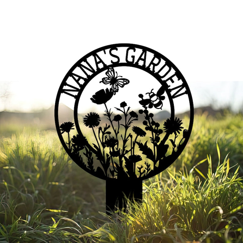 Personalized Garden Metal Sign With Stakes, Custom Garden Name Sign, Garden Flower Sign, Metal Yard Art, Housewarming Gift, Mother's Day