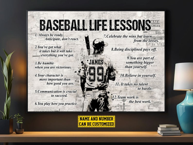 Baseball Life Lessons Personalized Canvas Print, Baseball Home Decor, Softball Gift For Boy Man