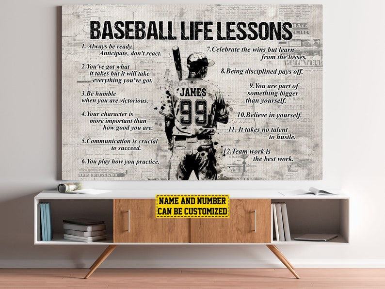 Baseball Life Lessons Personalized Canvas Print, Baseball Home Decor, Softball Gift For Boy Man