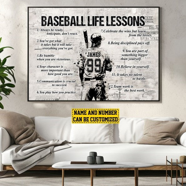 Baseball Life Lessons Personalized Canvas Print, Baseball Home Decor, Softball Gift For Boy Man