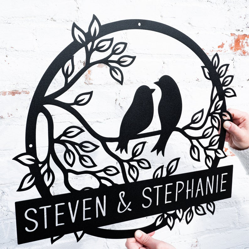 Metal Love Birds Rustic Wedding Decor, Personalized Wedding Gifts, Custom Wedding Signs, Bird Wall Decor, Bridal Shower Sign Garden Sign