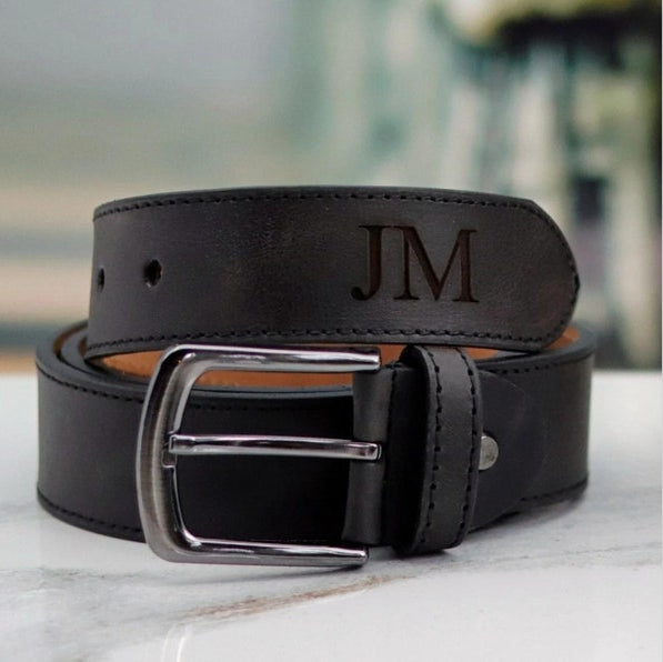 Personalized Men Black Leather Belt, Handcrafted Full Grain Belt, Unique Gift for Boyfriend, Anniversary & Valentine's Day, Custom Name Belt