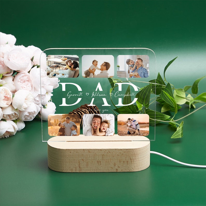 Personalized Photo Night Light, Fathers Day Gifts, Gifts for Husband, Bedroom Night Light, Gift for Dad, Best Dad Ever, Custom Name Light