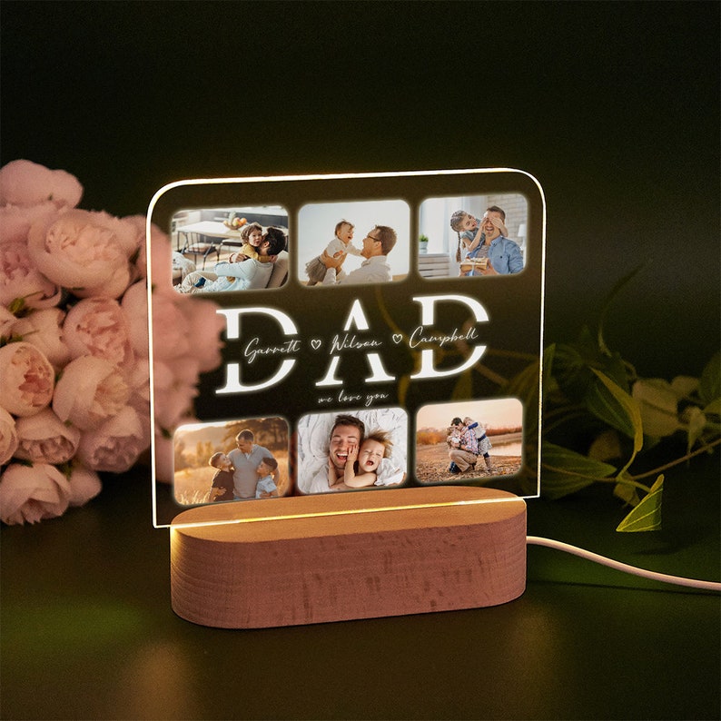 Personalized Photo Night Light, Fathers Day Gifts, Gifts for Husband, Bedroom Night Light, Gift for Dad, Best Dad Ever, Custom Name Light