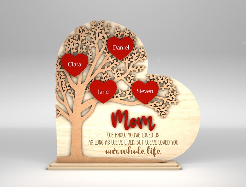 Personalized Family Tree Heart Stand Decor, Gift for Mom, Mothers Day, Mothers Day Gifts