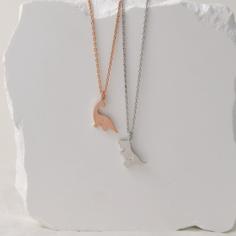 Personalized Dinosaur Necklace with Engraved Initial Unique Dino Jewelry Dinosaur Lover Gift Mama Necklace Birthday Gift For Girls