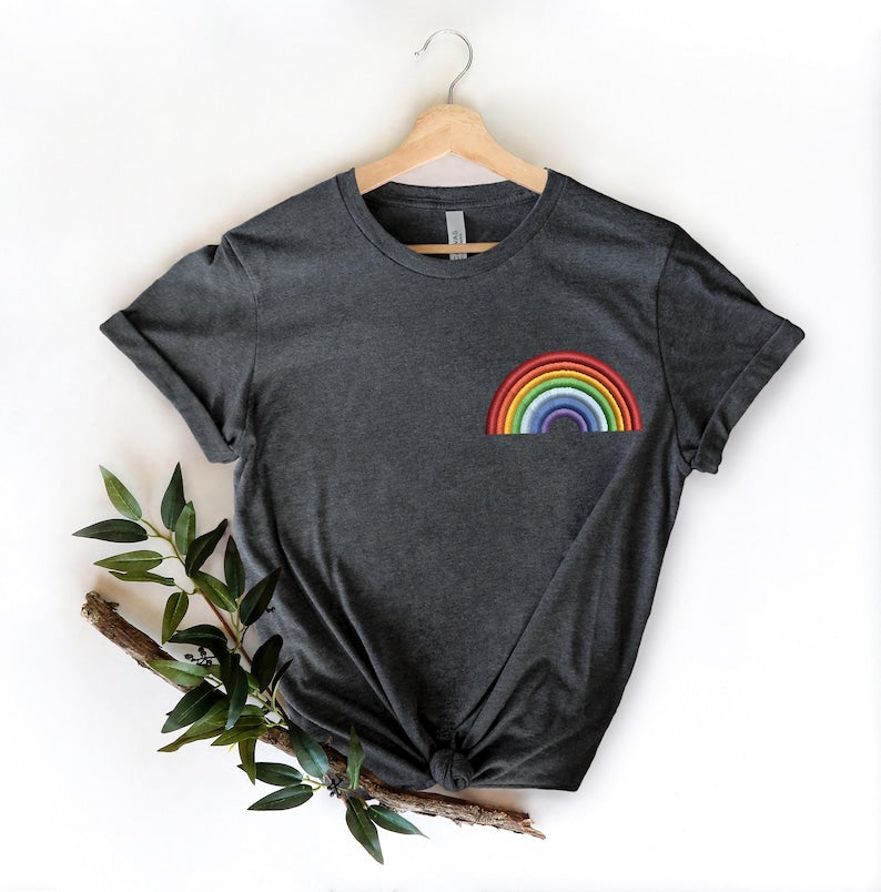 Rainbow Pride Embroidery Design Shirt , Pride Shirt, LGBTQ+ Shirt, Embroidery Pride Celebration Shirt, Embroidery Style Pride T, Colorful T