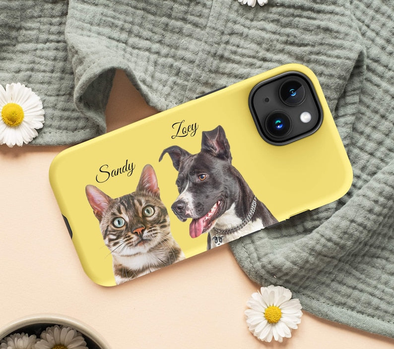 Pet Phone Case with Custom Photo Personalized Dog Cat Name Portrait iPhone Illustration Case Pet Loss Sympathy Gift