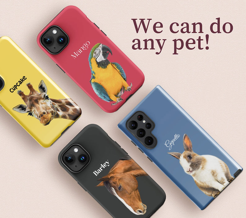 Pet Phone Case with Custom Photo Personalized Dog Cat Name Portrait iPhone Illustration Case Pet Loss Sympathy Gift