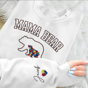 Custom Autism Mama Bear Embroidered Sweatshirt, Neurodiversity Awareness Outfit Mothers Day Gift Ideas for Mommy