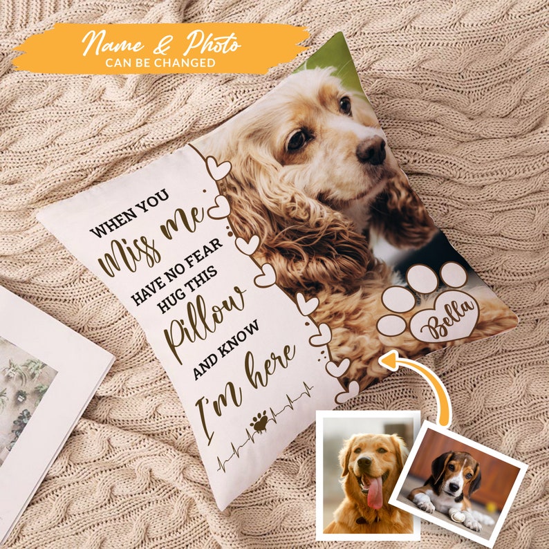 Pet Memorial Gift, Dog Memorial Pillow Personalized, Custom Loss of Pet Sympathy Gift with Pet's Picture, Pet Loss Gift for Dog Lover