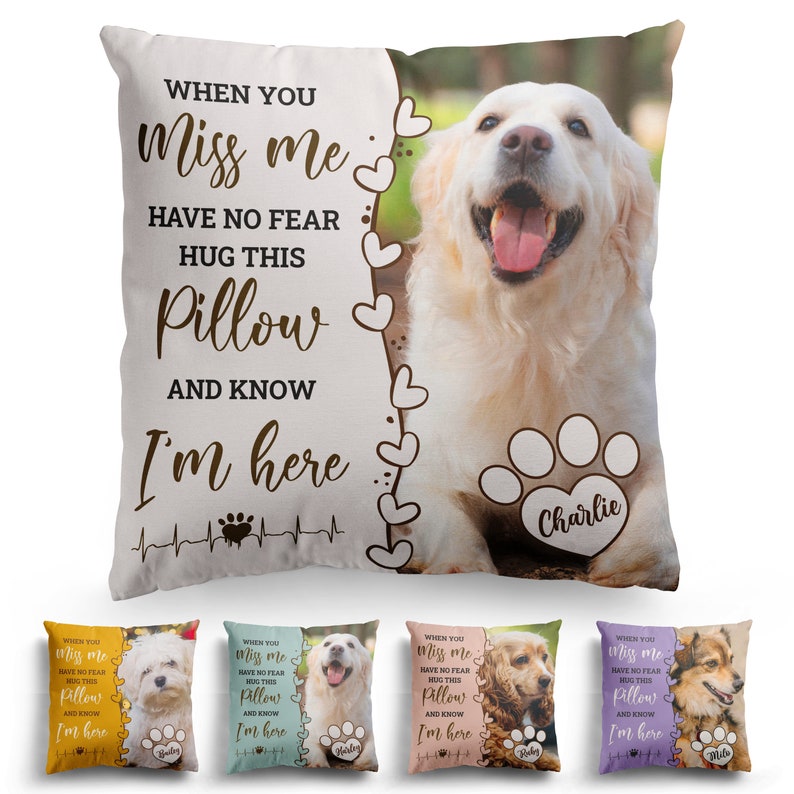 Pet Memorial Gift, Dog Memorial Pillow Personalized, Custom Loss of Pet Sympathy Gift with Pet's Picture, Pet Loss Gift for Dog Lover