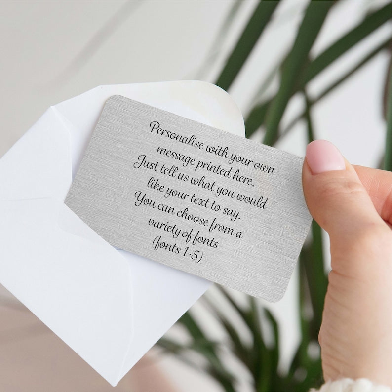 Personalised Own Message Metal Wallet Card | Birthday Gift for Him or Her | Christmas Gift for Boyfriend or Girlfriend, Husband or Wife