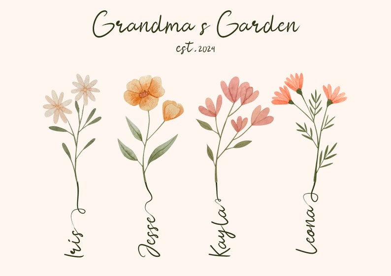 Custom Birth Flower Family Bouque, Personalized Mother's Day Gift, Custom Birth Month Flower, Botanical Clipart, Mom Gift